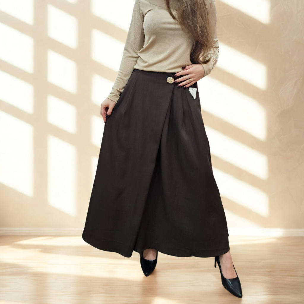 Dlouhá áčková sukně MARIZA hnědá2